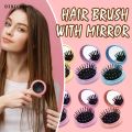 DISICHEN Original Mini Foldable Round Massage Hair Comb Travel Multifunctional Compact Hair Brush With Mirror For Women Girls Styling Tools. 