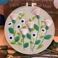DIY Embroidery Kit European Style Flowers Plants Pattern Frame Hoop Cross Stitch Punch Needle Embroidery Thread Sewing Craft Kit. 
