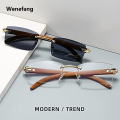 Wenefang Rectangle Fashion Rimless Sunglasses for Women Men Gangster 90s Frameless Shades Retro Vintage Trendy Wooden Frame Eyewear. 