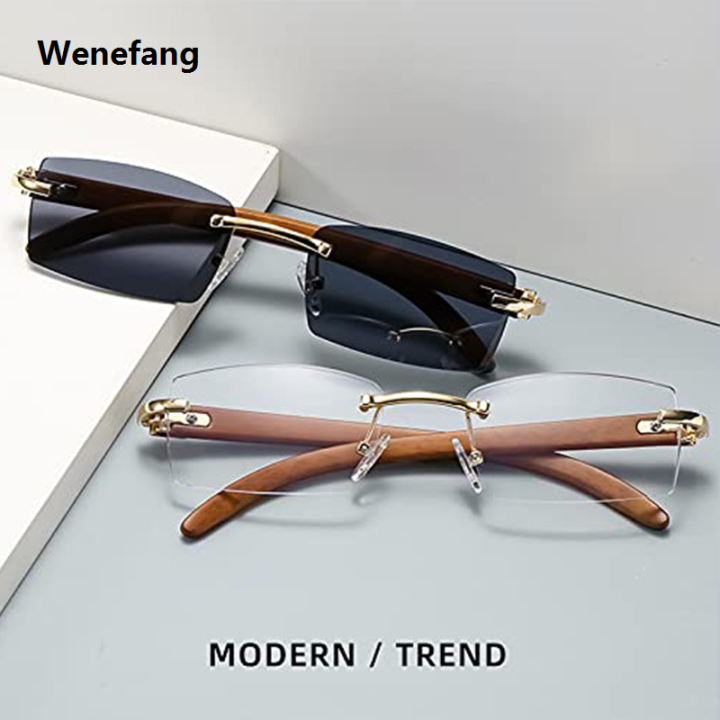 Wenefang%20Rectangle%20Fashion%20Rimless%20Sunglasses%20for%20Women%20Men%20Gangster%2090s%20Frameless%20Shades%20Retro%20Vintage%20Trendy%20Wooden%20Frame%20Eyewear%20-%20Image%204