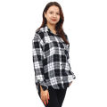 Black Cotton Full Sleeves Check Printed Shirt For Women. 