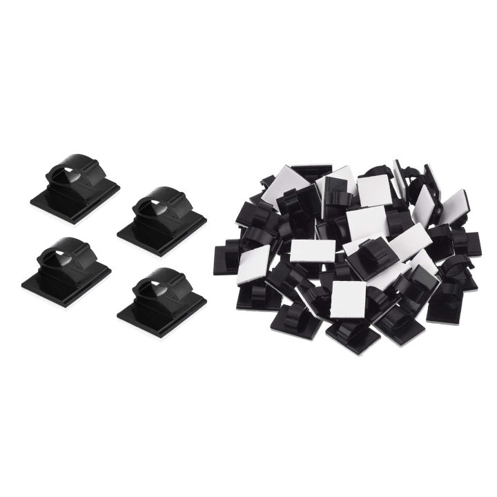 fasdaga 20Pcs Black Adjustable Plastic Cable Clamps Self Adhesive Car Cable Clips Wire Organizer & 50 Pcs Self Adhesive Cable Clamp Plastic Rectangular Cable Clips