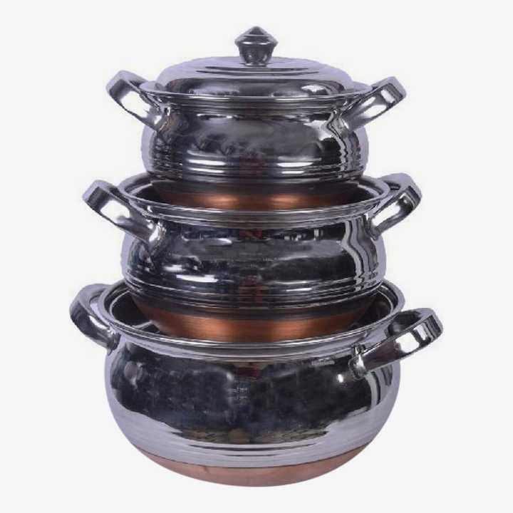 Famous Stainless Steel With Copper Base Handi Set- 3 Pcs