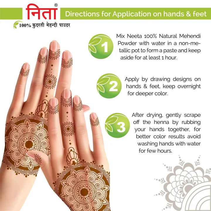 Neeta%20Mehendi%20Powder%20100g,%20%20Pack%20of%202,%20100%25%20Natural%20Henna%20Mehandi%20Powder%20for%20Hair,%20Hand%20&%20Feet%20-%20Image%203