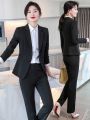 Boss Lady Single Button Classic Black Formal Coat and Pant Set For Women. 