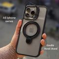 Double Metal Stand All iphone 11 12 13 14 15 16 17 Pro , Max & Plus Series Luxury Case With Camera Lens protector HD Clear Transparent Cover Case Non Yellowing - Double Stand Case. 