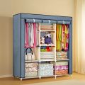 3-Door Foldable Plastic Wardrobe | DIY Non-Woven Portable Storage Cabinet for Bedroom | Easy Open Door Design, No Zipper Fabric Organizer | Cloth Daraz. 