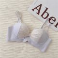 Gather up small to show big underwear women's comfortable non-wire pure desire lace cream color sweet girl bra. 