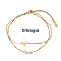 Difutagui Luxury Brand Jewelry Double Layer Heart Love Letter Anklet Snake New Chain Women Gold Color Stainless Steel Ladies Jewelry Not Fade. 