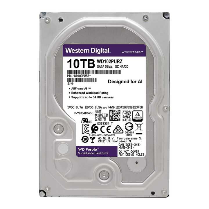 Western Digital 10TB WD Purple Surveillance Internal Hard Drive - SATA 6 Gb/s, , 256 MB Cache, 3.5"
