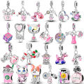 HOT Making Jewelry Ladies Bracelet Original Fit Spin Cube Perfume Luxury Pink Collection 925 Sterling Silver Trojan Cat Charm Pandora Gift. 