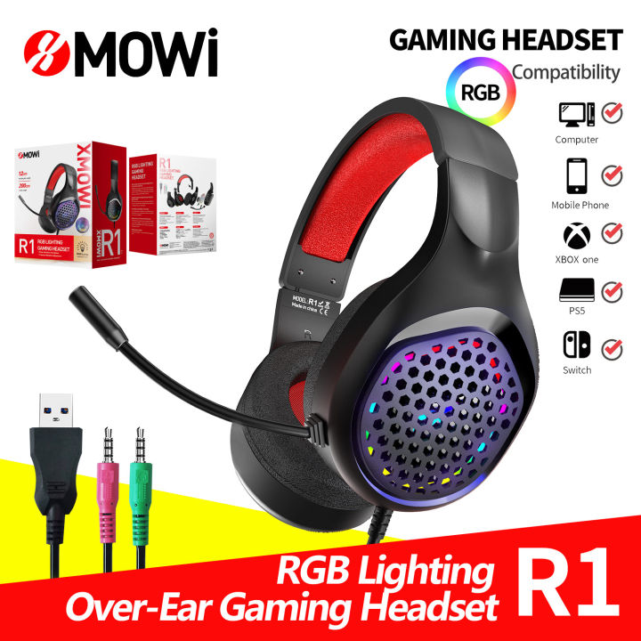 Plextone Xmowi R1 Rgb Lighting Wired Gaming Headset 200Mm Cable Length Adjustable Omnidirectional Volume And Microphone