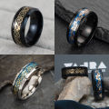 Viking Dragon Pattern Gold Inlay Wedding and Engagement Ring for Men. 