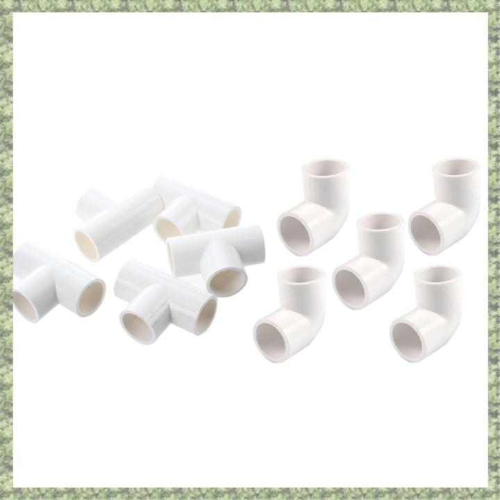 Sptrry20Mm Pvc Tee 3 Way Water Pipe Tube Adapter Connectors White 5 Pcs & Dia 90 Angle Degree Elbow Connector 5 Pcs