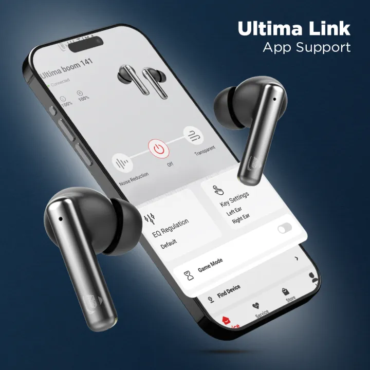 Ultima Boom 141 ANC Earbuds (30 dB)| Ultima Link App Support | 45Hrs Playtime | Game Mode (40ms) | IPX5 Water Resistant | 13 mm Drivers For Deep Bass Wireless Earbuds