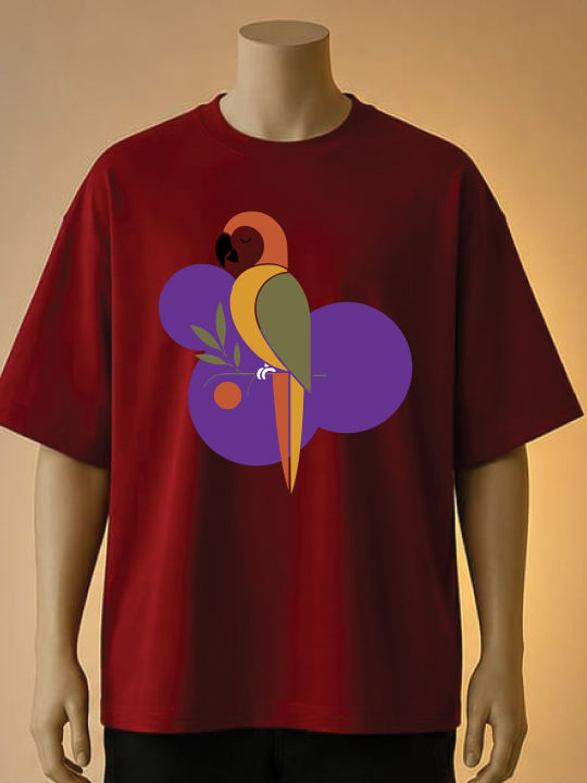 Unisex%20Oversized%20Cotton%20T-Shirt%20with%20Modern%20Graphic%20Parrot%20Print%20%E2%80%93(Cream,%20Maroon,%20White)%20-%20Image%202