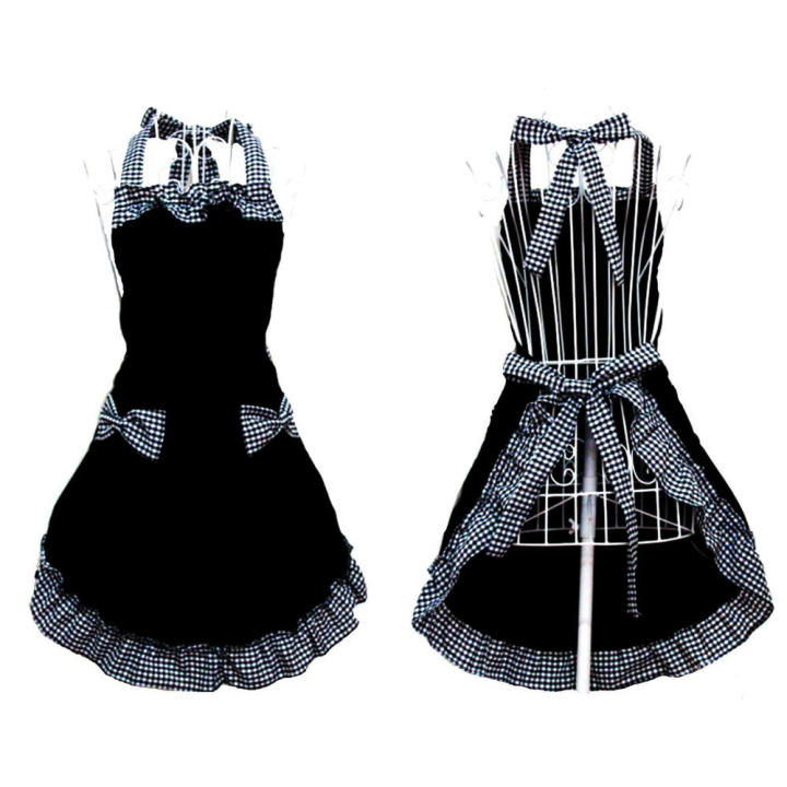 Red/Black Uniform Apron Cute And Sweet Polyester Hanging Neck Apron Adjustable Apron for Cafe  Specialty Restaurant Flower Shop Art Training Class Shopping Guide Event Display Service Bakery Studio