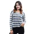 Woolen Round Neck Full Sleeves T-shirt For Women | Woolen Stripe Design Casual Tshirt For Women | Women's Fashion. 
