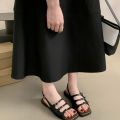 Retro Summer Buckle Sandals Elegant Square Toe Women Flat Sandals French Beach Roman Shoes Girls. 