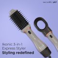Ikonic 3 in 1 Express Styler , Professional Volumizer Blow Dryer 1200W Hot Air Brush for Women Innovative Air Flow Vents Mixed Styling Bristles Ceramic Titanium Tourmaline-Coated Brush Head, Multi Hair Styler for 75% shinier blowouts results. 