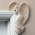 Door Frame Angel Wing Sculpture Simple Angel Ornament with Heart-Shaped Retro Resin Crafts for Home ,Left. 