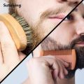 Sutuiying 4pcs/Set Men's Beard Grooming Kit Gift – Wooden Beard Comb, High Quality Boar Bristle Brush, Stainless Steel Scissors Storage Bag. 
