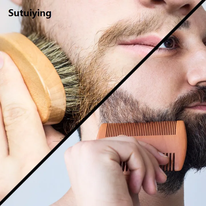 Sutuiying%204pcs/Set%20Men's%20Beard%20Grooming%20Kit%20Gift%20%E2%80%93%20Wooden%20Beard%20Comb,%20High%20Quality%20Boar%20Bristle%20Brush,%20Stainless%20Steel%20Scissors%20Storage%20Bag%20-%20Image%203