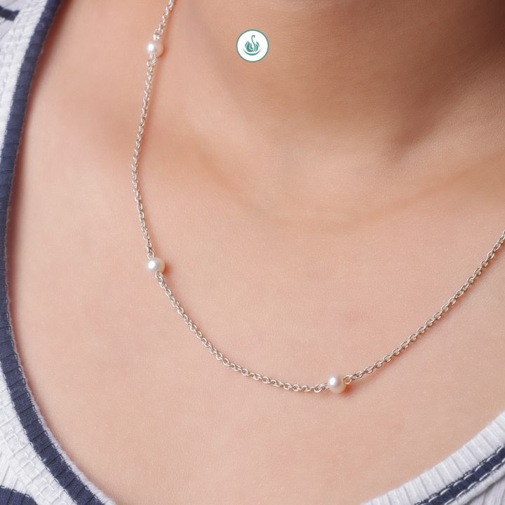 Sazuna Jewellers Pure Silver Chain With Ear Top Fresh Water Pearls Moti For Women - 1 Set | Silver Jewellery For Women
