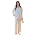 New summer ice silk sweet peach lace pajamas women's summer short sleeve trousers can be worn over the loungewear set. 