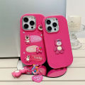 3D Doll Strawberry Bear Lotso Case Compatible for IPhone 11 15 13 14 12 11 Pro Max XR X 8 7 Plus XS Max Rose Red Lotso Plating Metal Lens Case. 