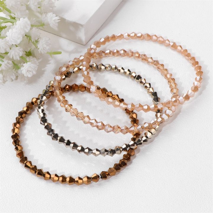 Dili Crystal Glass Women's Natural Stone Ao Crystal Beads Bracelet 4pcs/set Gold Elastic Bracelet Set Jewelry