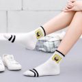 Pack Of 5 Pairs Korean Iconic Preppy White Spongebob Characters Socks For Women. 