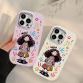 Colorful Big Eyed Girl Graffiti Cover Compatible for IPhone 15 11 14 13 12 Pro Max 7Plus XR XS Max X 7 8 Plus SE Macron Plating Metal Lens Case. 