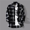 Autumn Japanese Style Black and White Plaid Long-sleeved Shirt Men's Design Sense Small-sized Ancient Hong Kong Style Loose Shirt All-match Jacket. 