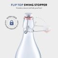 Flip Top Transparent Glass Water Bottle for Beverages, Oil, Vinegar, Beer, Water, Soda, Airtight Lid - 1 Litre. 