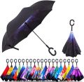 Windproof Upside Down Umbrella Reverse Double Layer FREE BAG Inside-Out C-Handle. 