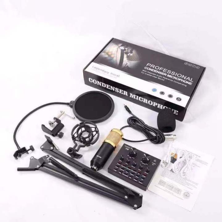 Bm-800 Pro Condenser Microphone Mic Studio Sound Recording With Stand And V8 Sound Card