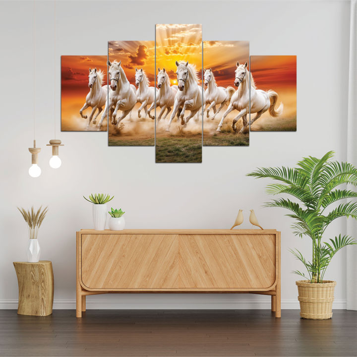 7 Horse Dawn 5 Panel Canvas