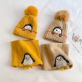 New Cartoon Penguin Kids Hat Scarf Set Thick with Earflaps Kids Earmuffs Cap Keep Warm Baby Ear Protection Hat Winter. 