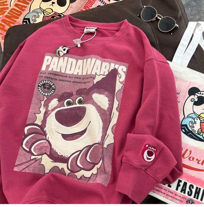 Autumn and Winter New Cartoon Cute Strawberry Bear Printed Sweatshirt Women's Japanese Fleece-Lined Student Instagram Style All-Match Top