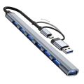 Hard Drive Aluminium Alloy High Speed Data Transmission Splitter Type-C HUB USB 3.0 Expander Docking Station 7 Ports. 
