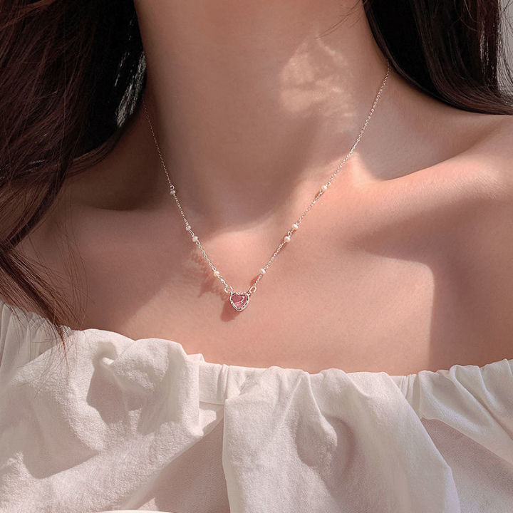 Korean%20Pink%20Heart%20Shape%20Necklace%20For%20Women%20Fashion%20Shiny%20Crystal%20Pendant%20Necklace%20Rhinestone%20Chain%20Party%20Aesthetic%20Jewelry%20Gift%20Cuilei%20-%20Image%204