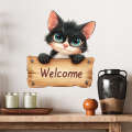 MS-GAM090 Cartoon Cute Kitten Welcome English Slogan Door Living Room Home Decoration Wall Sticker. 