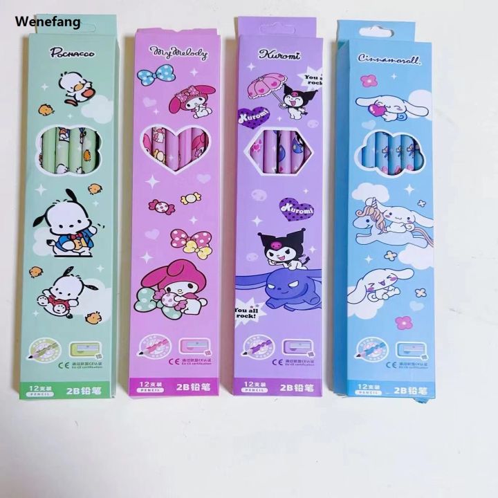 Wenefang%20Cartoon%20Sanrio%20My%20Melody%20Cinnamoroll%20Pochacco%2012%20pieces%20box%20with%20Fashion%20pencil%20sharpener%20wooden%20pencil%20student%20sketch%20pen%20writing%20pen%20-%20Image%207