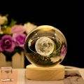 3D Crystal Ball lamp Night Light With Wooden Base Moon, Saturn, Galaxy, Lady , Solar system. 