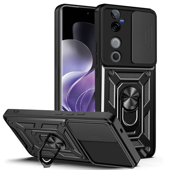 Vantime for Vivo V40 / V40 Pro 5G Case Hard Sliding Lens Protect Stand Holder Back Cover
