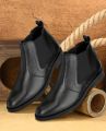 Black Classic Leather Ankle Boots For Men. 