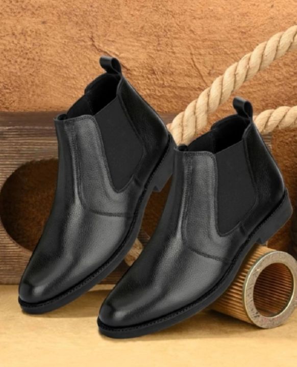 Black Classic Leather Ankle Boots For Men