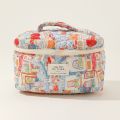 Portable Floral Graphic Cotton Quilted Makeup Bag Large Striped Polka Dots Travel Makeup Bag Graffiti Cute Organizer Women Girls. 