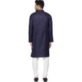 Navy Blue Solid Cotton Kurta Pajama Set For Men. 
